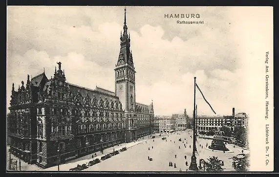 AK Hamburg, Rathausmarkt aus der Vogelschau