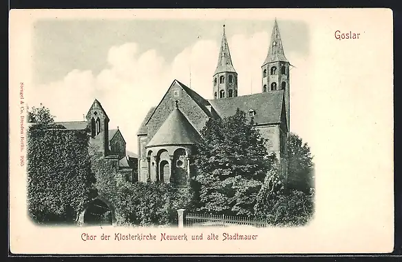 AK Goslar, Chor der Klosterkirche Neuwerk und alte Stadtmauer