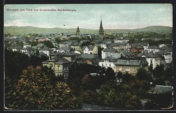 AK Giessen, Ortsansicht vom Turm des Corpshauses Starkenburgia