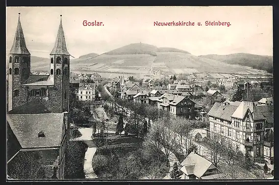 AK Goslar, Teilansicht mit Neuwerkskirche und Blick zum Steinberg
