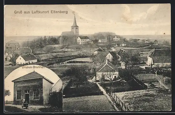 AK Eltenberg, Panorama mit Kirche, Drusus-Brunnen