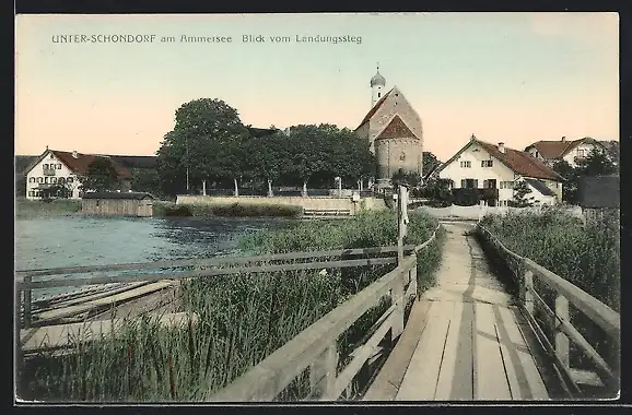 AK Unter-Schondorf, Blick vom Landungssteg auf den Ort