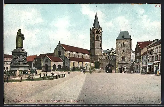 AK Eisenach, Nikolaikirche & Lutherdenkmal