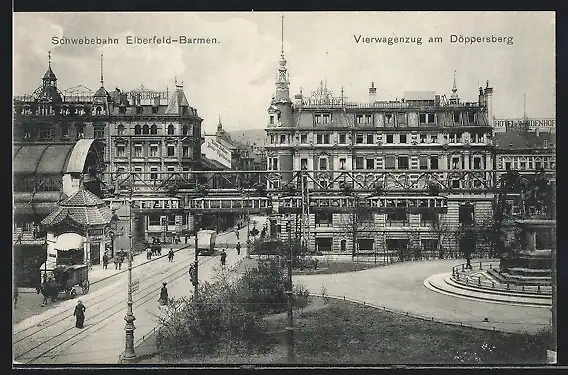 AK Elberfeld, Schwebebahn - Vierwagenzug am Döppersberg