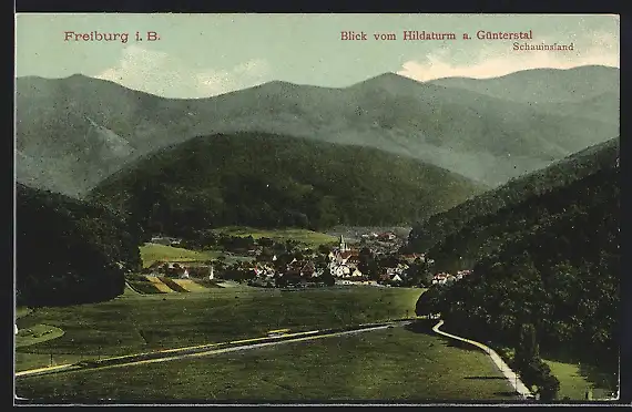 AK Freiburg i. B., Blick vom Hildaturm a. Günterstal und Schauinsland