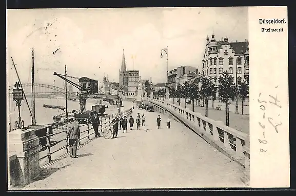 AK Düsseldorf, Rheinwerft mit Promenade