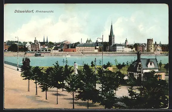AK Düsseldorf, Stadt mit Rheinansicht