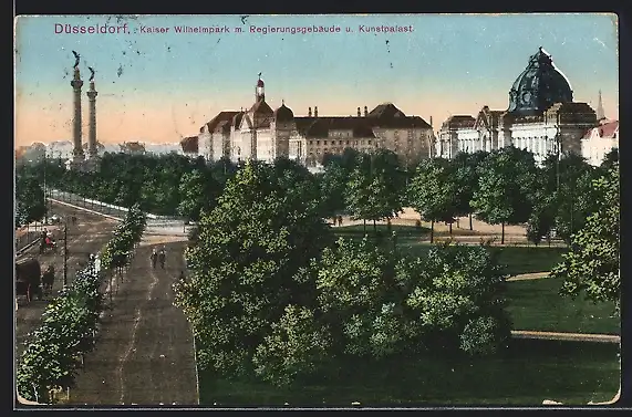 AK Düsseldorf, Kaiser Wilhelmpark mit Regierungsgebäude und Kunstpalast