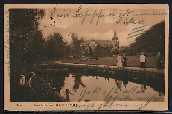 AK Dreibergen am Zwischenahner Meer, Spaziergänger im Schlosspark