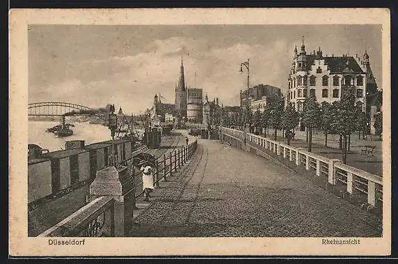 AK Düsseldorf, Güterbahnhof an der Rheinpromenade