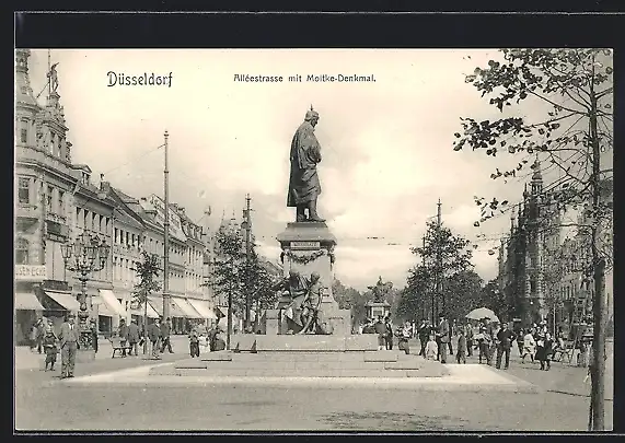 AK Düsseldorf, Alleestrasse mit Moltke-Denkmal