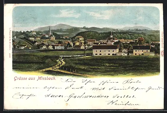 AK Miesbach, Ortsansicht mit Umland