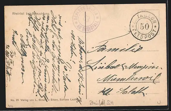 AK Rheinfall, Wasserfall bei Beleuchtung