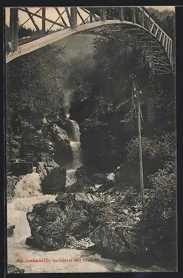 AK Mittlere Reichenbachfälle, Wasserfall mit Viadukt
