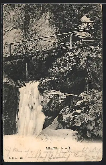 AK Mirafälle, Wasserfall mit Brücke