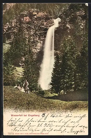 AK Blick auf den Wasserfall bei Engelberg