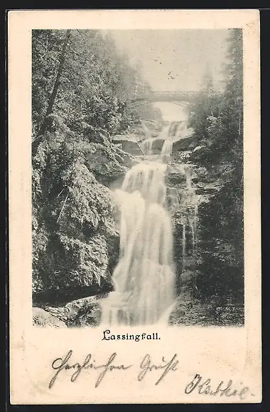 AK Lassingfall, Wasserfall mit Brücke
