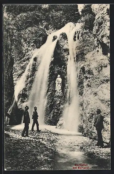 AK Mariazell, Wanderer am Marienfall