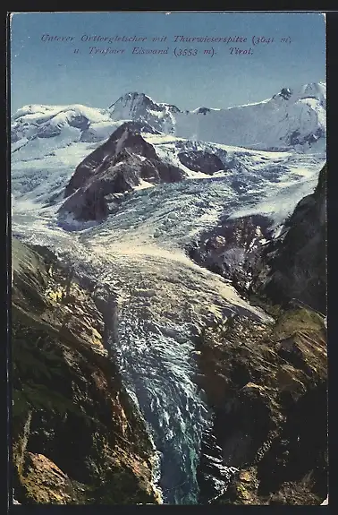 AK Ortlergletscher, Ansicht mit Thurwieserspitze und Trafoier Eiswand