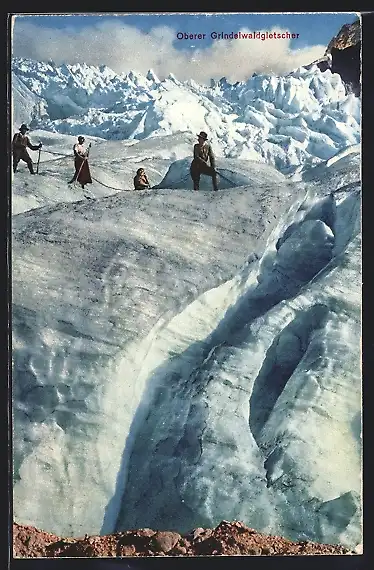AK Bergsteiger am oberen Grindelwaldgletscher