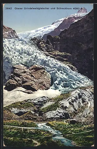 AK Grindelwald, Oberer Grindelwaldgletscher, Ansicht mit Schreckhorn