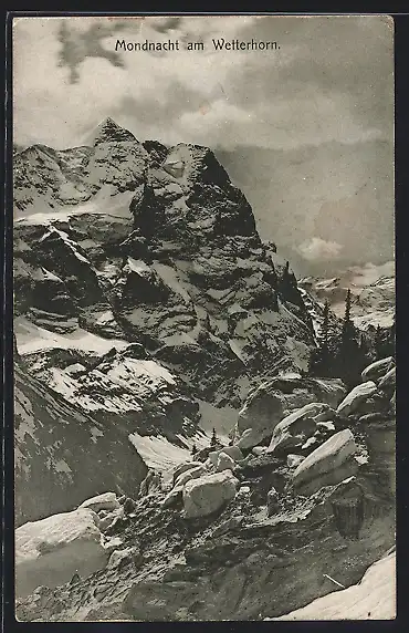 AK Wetterhorn, Mondnacht am Wetterhorn