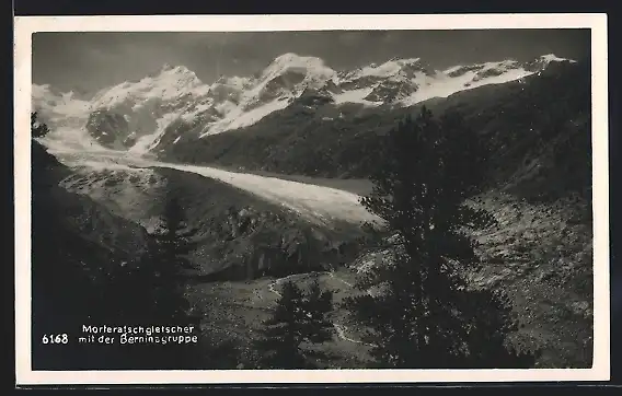 AK Morteratschgletscher, Gletscher mit Berninagruppe