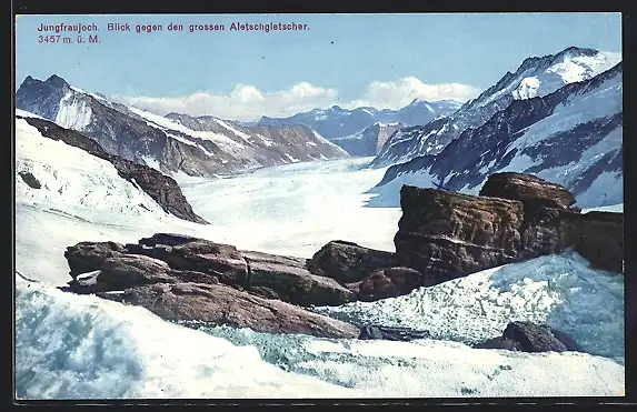 AK Jungfraujoch, Blick gegen den grossen Aletschgletscher