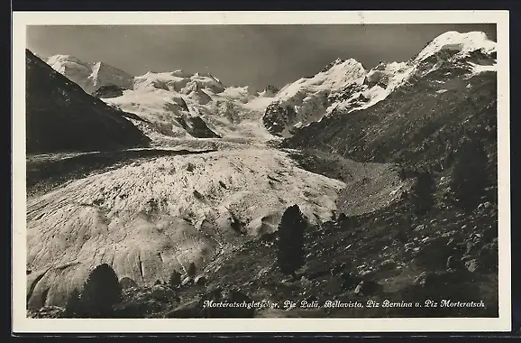AK Morteratschgletscher, Piz Palü, Bellavista, Piz Bernina und Piz Morteratsch