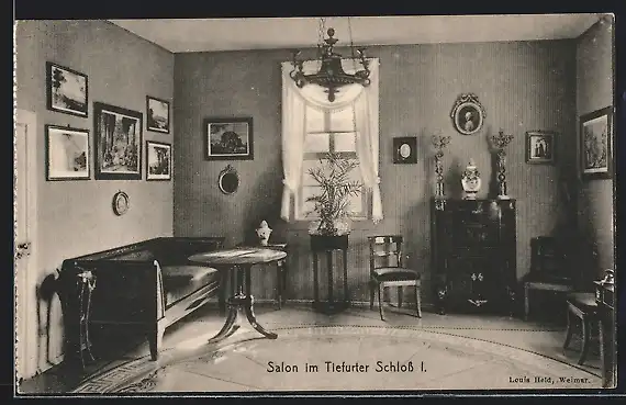 AK Tiefurt, Tiefurter Schloss, Salon, Innenansicht