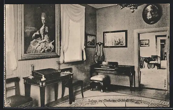 AK Tiefurt, Tiefurter Schloss, Salon, Innenansicht