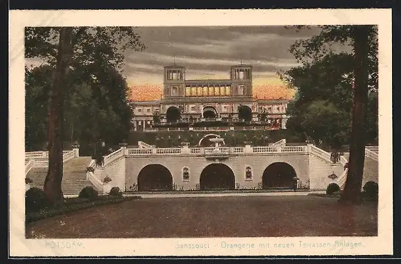 AK Potsdam, Sanssouci, Orangerie mit neuen Terrassen-Anlagen