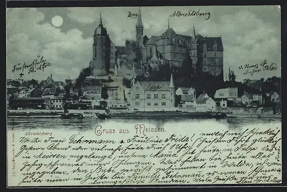 Mondschein-AK Meissen, Albrechtsburg