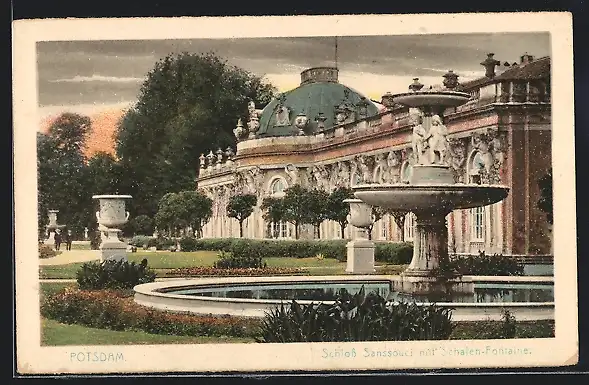 AK Potsdam, Schloss Sanssouci mit Schalen-Fontaine