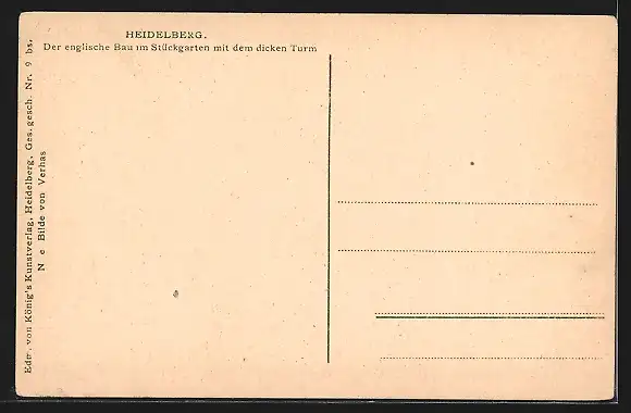 AK Heidelberg, Der englische Bau im Stückgarten mit dem dicken Turm