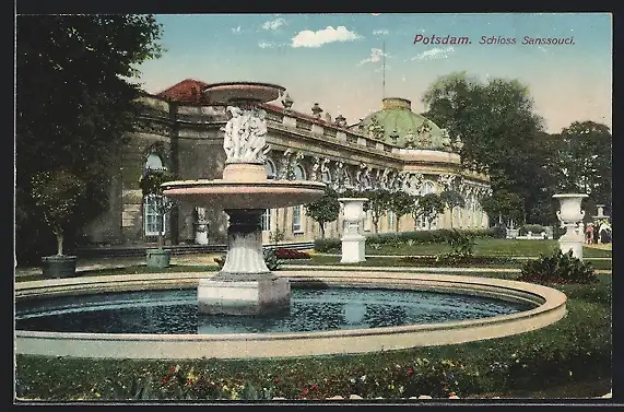 AK Potsdam, Schloss Sanssouci mit Brunnen