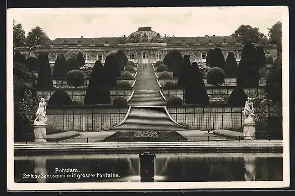 AK Potsdam, Schloss Sanssouci mit grosser Fontaine