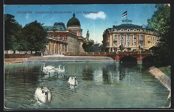 AK Potsdam, Palasthotel, Stadtschloss und Nikolaikirche