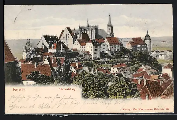 AK Meissen, Ortsansicht mit Albrechtsburg
