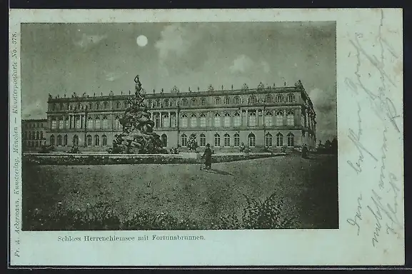 Mondschein-AK Schloss Herrenchiemsee, Ansicht mit Fortunabrunnen
