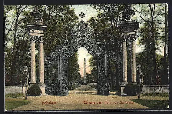 AK Potsdam, Sanssouci, Eingang zum Park
