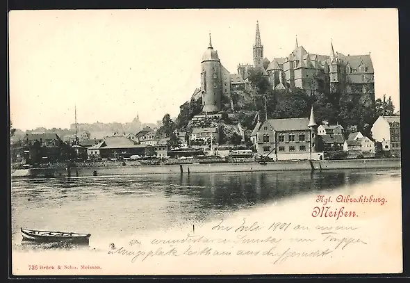 AK Meissen, Kgl. Albrechtsburg, Ansicht vom Wasser