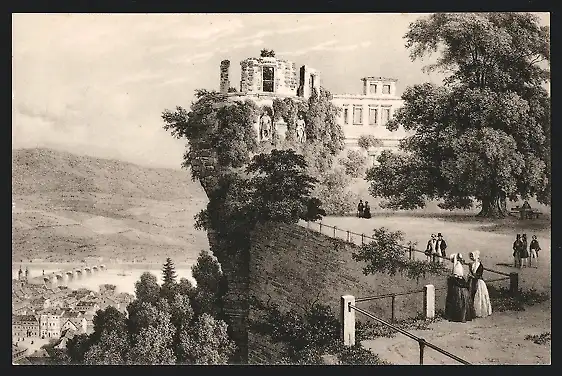 AK Heidelberg, Englischer Bau im Stückgarten mit dem dicken Turm