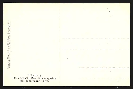 AK Heidelberg, Englischer Bau im Stückgarten mit dem dicken Turm