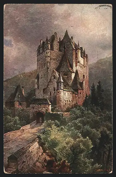 AK Burg Eltz, Gesamtansicht mit Tor