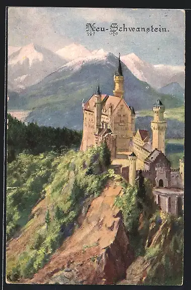 AK Burg Neu-Schwanstein, Gesamtansicht aus der Vogelschau