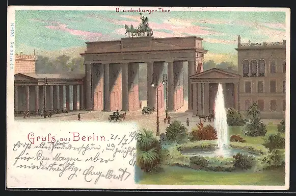 Lithographie Berlin, Blick zum Brandenburger Thor