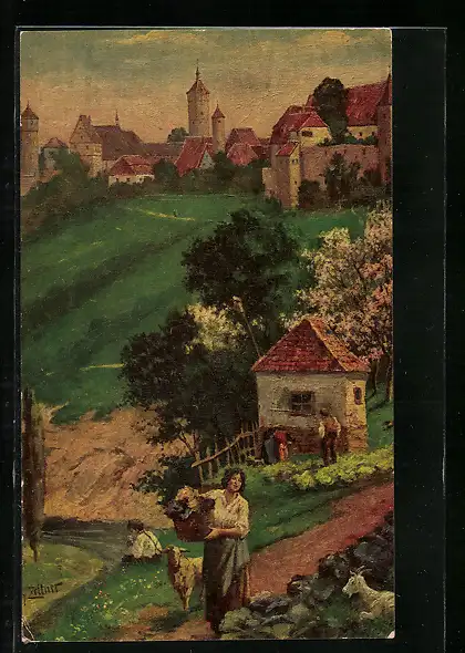 Ölgemälde-Imitations-AK Degi Nr. 413: Rothenburg o. T., Blick von der alten Burg