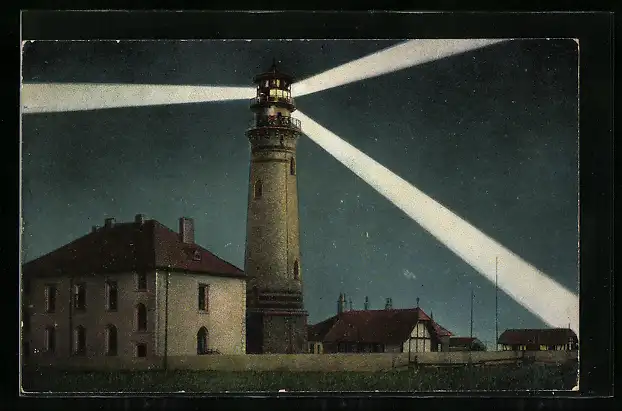 AK Helgoland, Leuchtturm bei Nacht