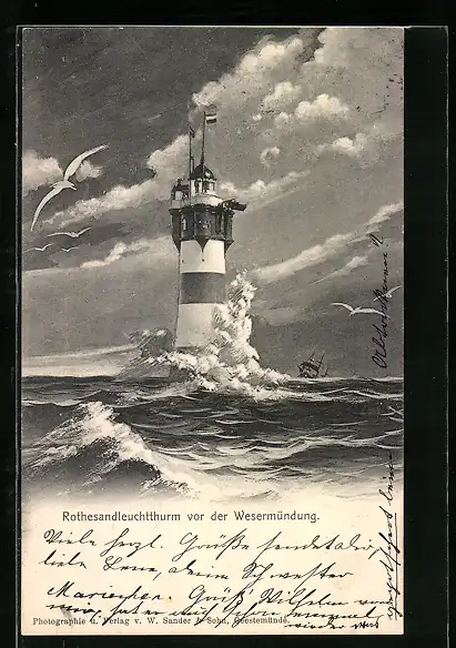 AK Rothesandleuchtthurm vor der Wesermündung